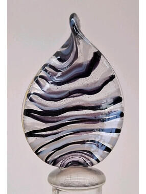 Murano Art, Deco Collection, Glass, 5" Black, White & Purple Wine Stopper,  Box,